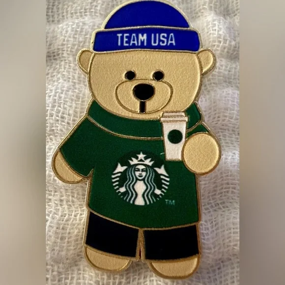 NEW Starbucks Team USA Bear Pin 2026 Olympics Employee Exclusive Rare Barista - Picture 1 of 5